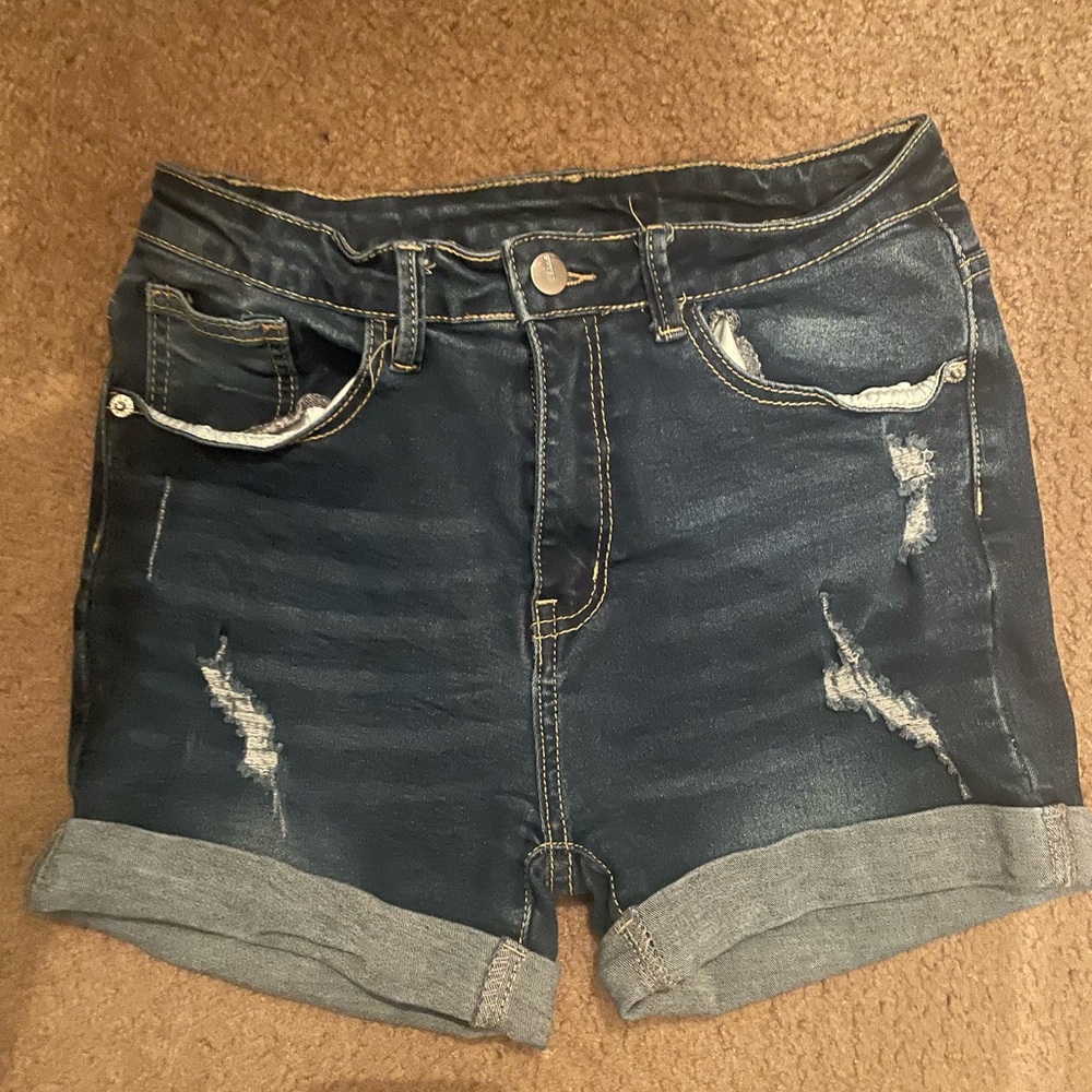SHEIN Dark Blue Distressed Jean Shorts